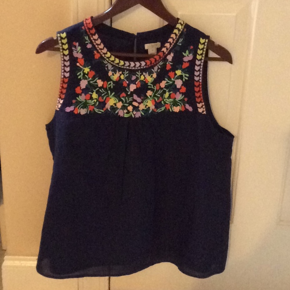 J crew embroidered linen top